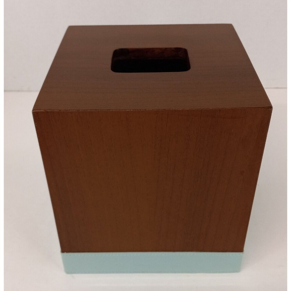 Wooden  Metropolitan Tissue Box Cover 5.5" x 5.5" x 6" Decorative Brown & Blue